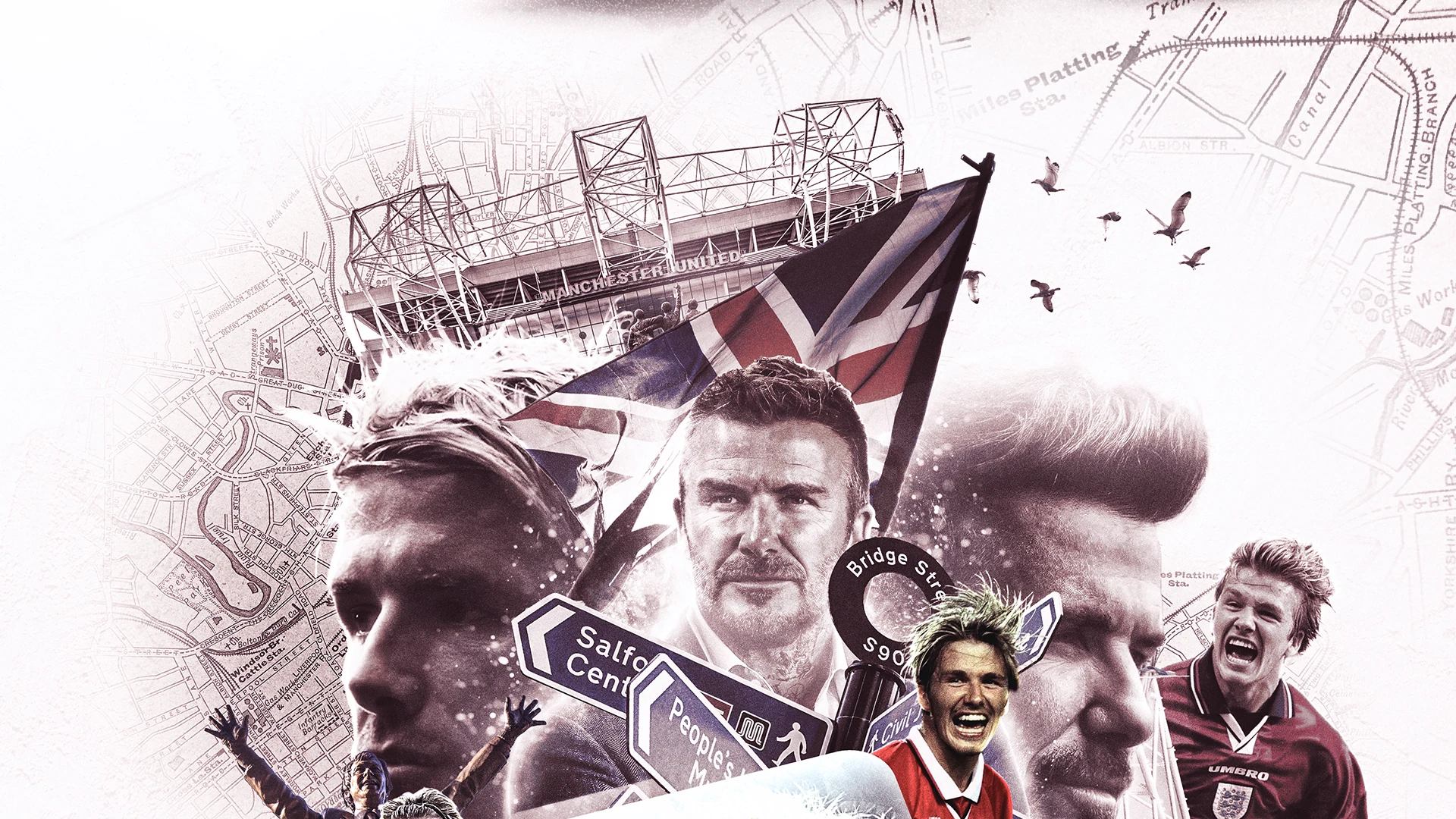 David Beckham portrait composition and Manchester map