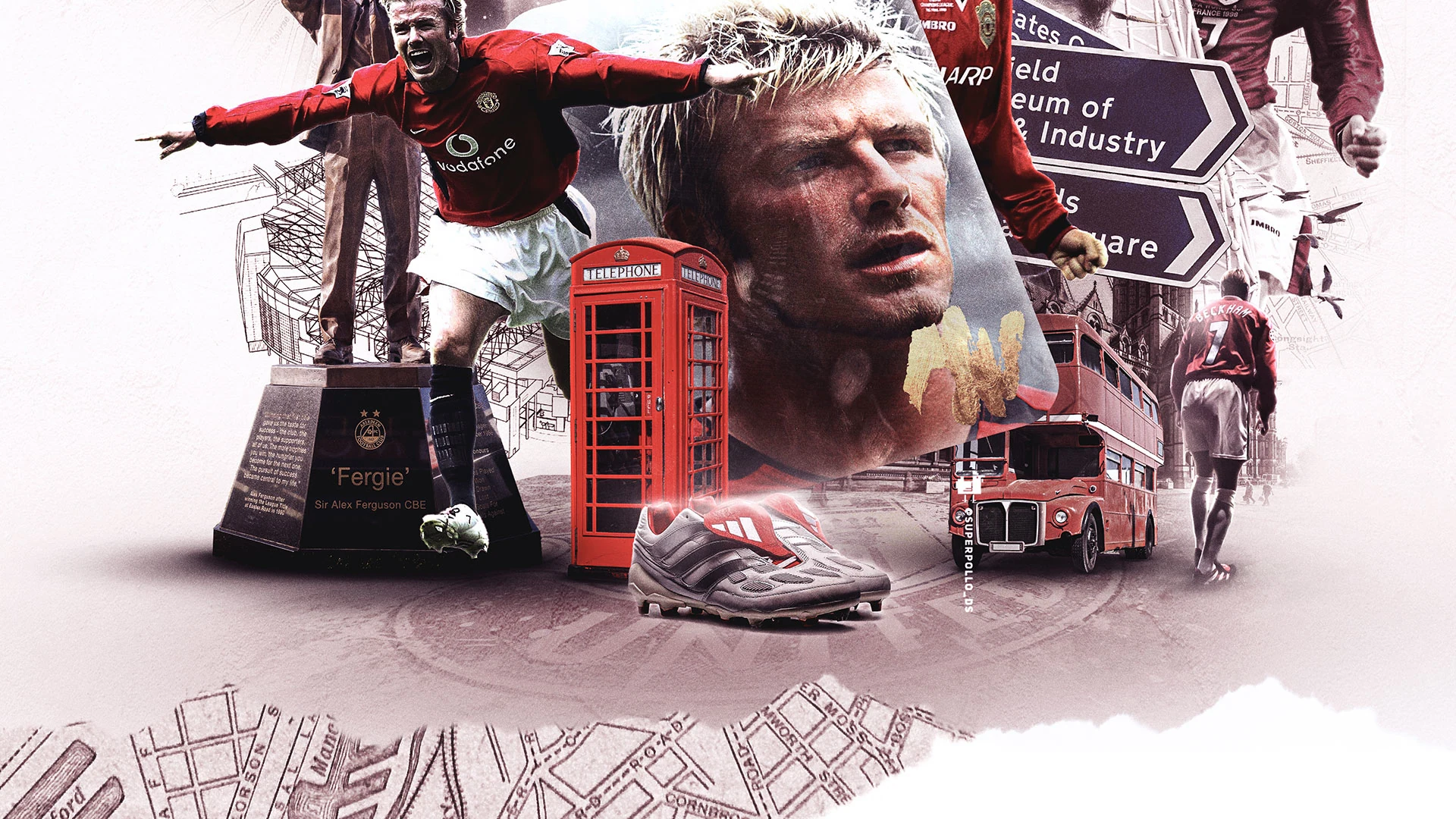 David Beckham artwork details with Manchester icons